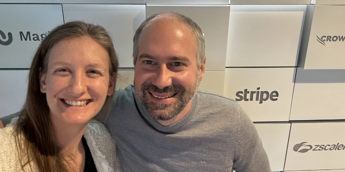 CapitalG partner Jill Chase is pictured with /dev/agents co-founder and CEO David Singleton